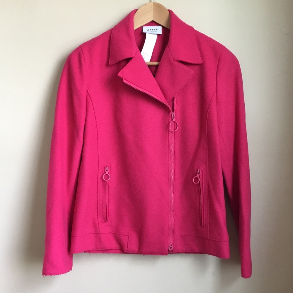 AKRIS Punto Pink Taglio Vivo Wool Moto Jacket